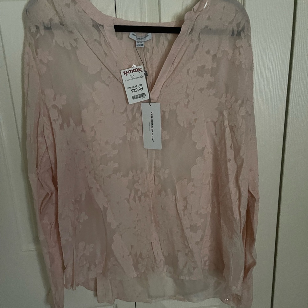 NWT Sheer/Burnout Pink Blouse XL
